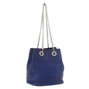 CELINE Chain Shoulder Bag Leather Blue Silver Auth 177125A