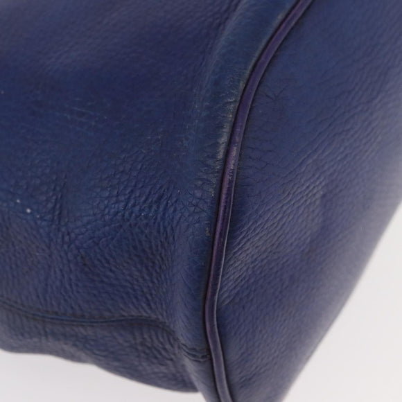 CELINE Chain Shoulder Bag Leather Blue Silver Auth 177125A