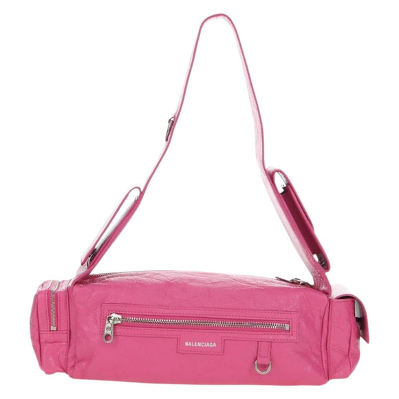 BALENCIAGA Super Busy Shoulder Bag Leather Pink Silver 762516 Auth 177134SM