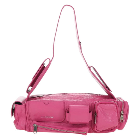 BALENCIAGA Super Busy Shoulder Bag Leather Pink Silver 762516 Auth 177134SM