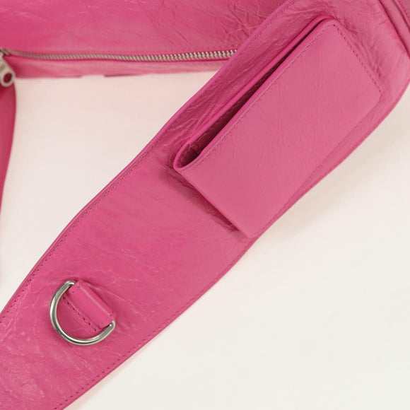 BALENCIAGA Super Busy Shoulder Bag Leather Pink Silver 762516 Auth 177134SM