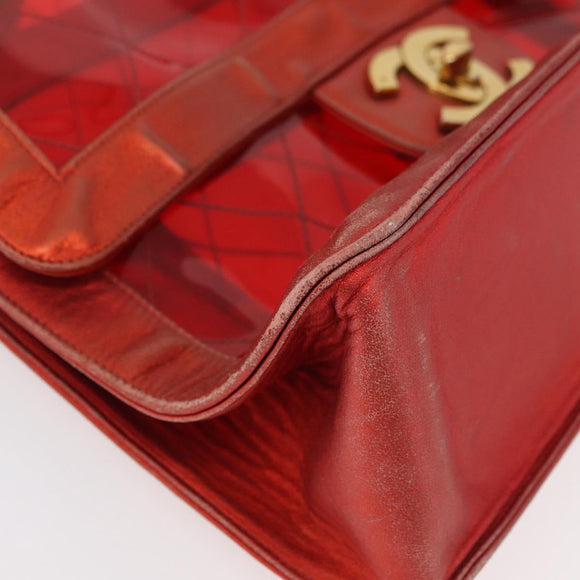 CHANEL Matelasse Chain Shoulder Bag Vinyl Red Gold CC Auth 177136A