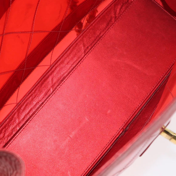 CHANEL Matelasse Chain Shoulder Bag Vinyl Red Gold CC Auth 177136A
