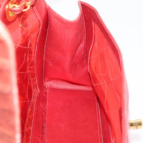 CHANEL Matelasse Chain Shoulder Bag Vinyl Red Gold CC Auth 177136A