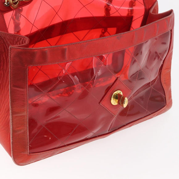 CHANEL Matelasse Chain Shoulder Bag Vinyl Red Gold CC Auth 177136A