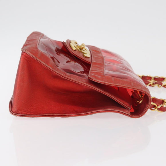 CHANEL Matelasse Chain Shoulder Bag Vinyl Red Gold CC Auth 177136A