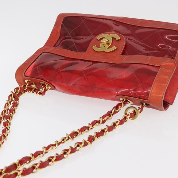 CHANEL Matelasse Chain Shoulder Bag Vinyl Red Gold CC Auth 177136A