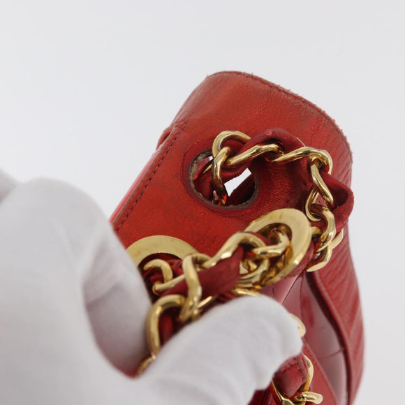 CHANEL Matelasse Chain Shoulder Bag Vinyl Red Gold CC Auth 177136A