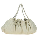 CHANEL Chain Melrose Cabas Shoulder Bag Canvas Beige Silver CC Auth 177138V-1