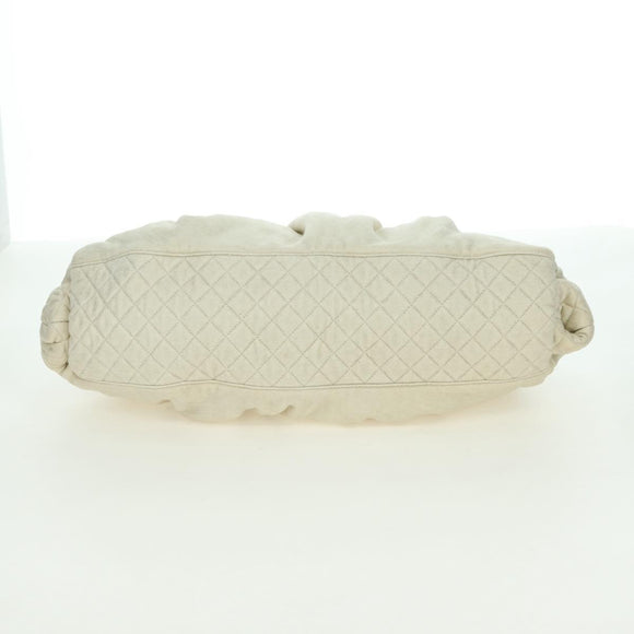 CHANEL Chain Melrose Cabas Shoulder Bag Canvas Beige Silver CC Auth 177138V