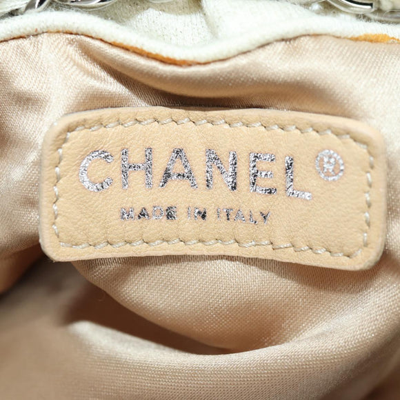 CHANEL Chain Melrose Cabas Shoulder Bag Canvas Beige Silver CC Auth 177138V