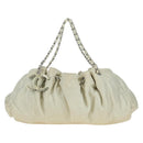 CHANEL Chain Melrose Cabas Shoulder Bag Canvas Beige Silver CC Auth 177138V-13