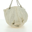 CHANEL Chain Melrose Cabas Shoulder Bag Canvas Beige Silver CC Auth 177138V-3