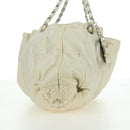 CHANEL Chain Melrose Cabas Shoulder Bag Canvas Beige Silver CC Auth 177138V-4
