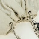 CHANEL Chain Melrose Cabas Shoulder Bag Canvas Beige Silver CC Auth 177138V-6