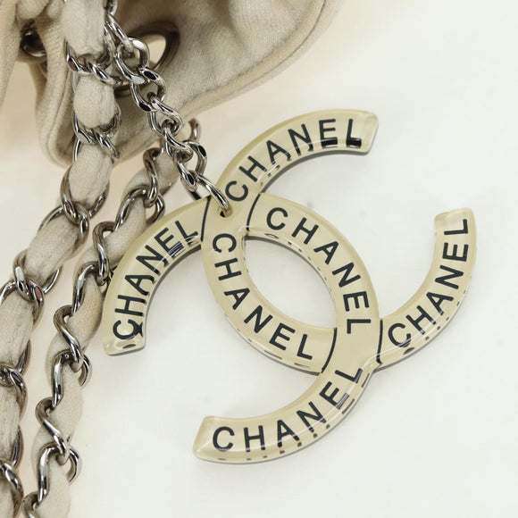 CHANEL Chain Melrose Cabas Shoulder Bag Canvas Beige Silver CC Auth 177138V