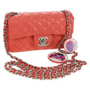CHANEL Mini Matelasse 14 Chain Bag Lamb Skin Red Silver CC Auth 177139SAM-1