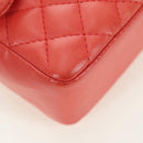 CHANEL Mini Matelasse 14 Chain Bag Lamshuid Rood Zilverkleurig CC Auth 177139SAM-17