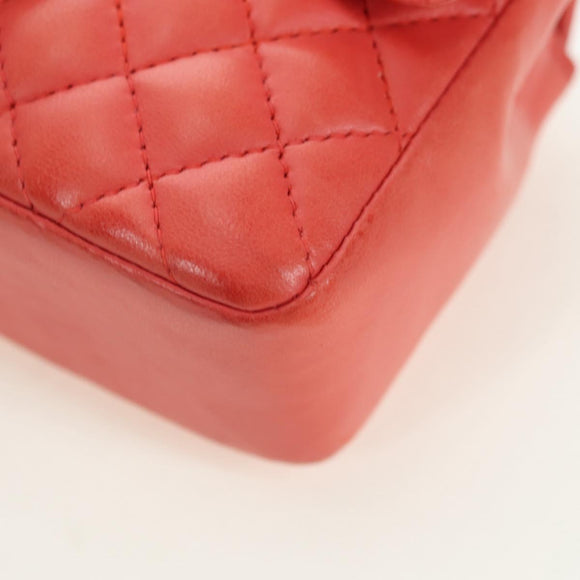 CHANEL Mini Matelasse 14 Chain Bag Lamb Skin Red Silver CC Auth 177139SAM