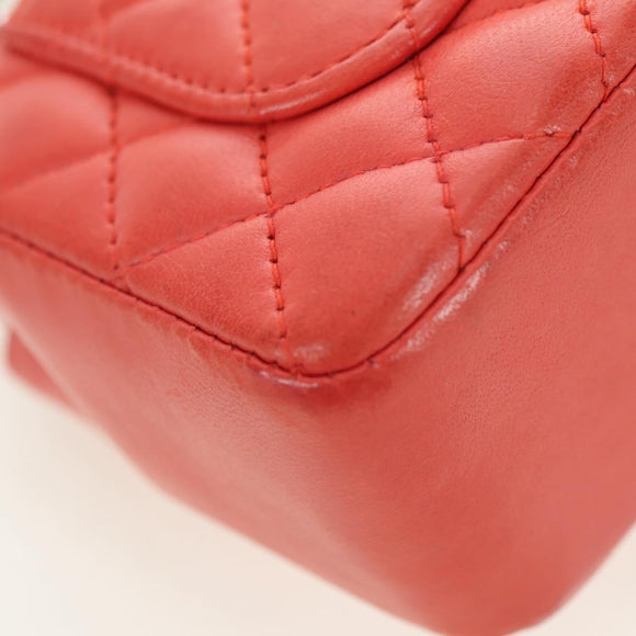 CHANEL Mini Matelasse 14 Chain Bag Lamb Skin Red Silver CC Auth 177139SAM