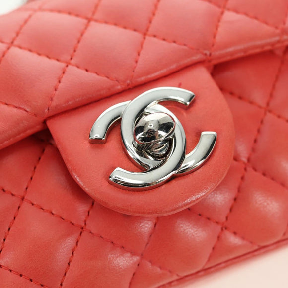 CHANEL Mini Matelasse 14 Chain Bag Lamshuid Rood Zilverkleurig CC Auth 177139SAM