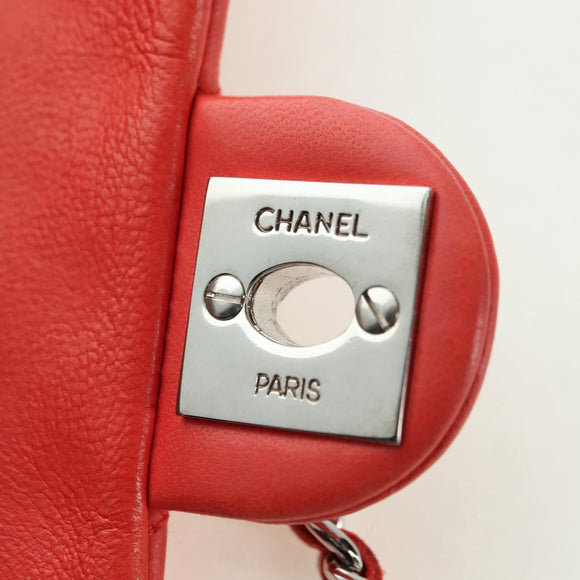 CHANEL Mini Matelasse 14 Chain Bag Lamshuid Rood Zilverkleurig CC Auth 177139SAM