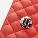 CHANEL Mini Matelasse 14 Chain Bag Lamb Skin Red Silver CC Auth 177139SAM-19