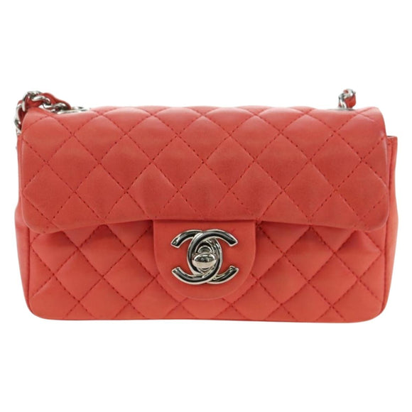 CHANEL Mini Matelasse 14 Chain Bag Lamb Skin Red Silver CC Auth 177139SAM