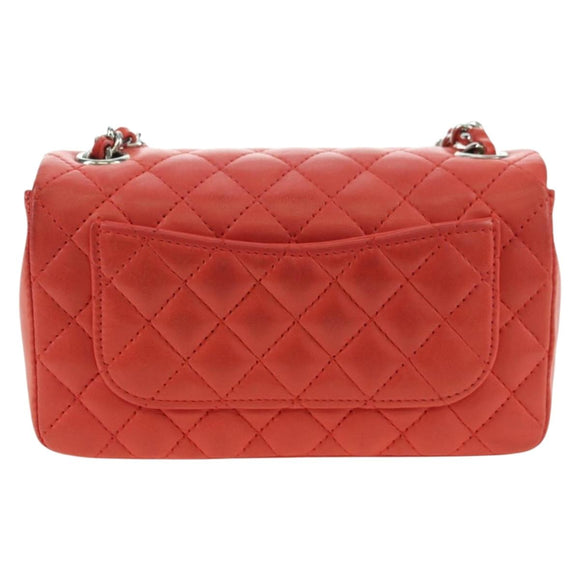 CHANEL Mini Matelasse 14 Chain Bag Lamshuid Rood Zilverkleurig CC Auth 177139SAM