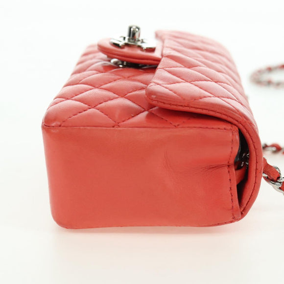 CHANEL Mini Matelasse 14 Chain Bag Lamshuid Rood Zilverkleurig CC Auth 177139SAM