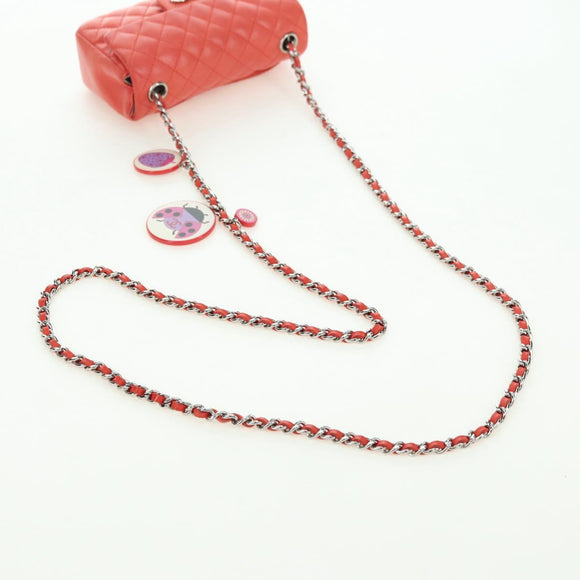 CHANEL Mini Matelasse 14 Chain Bag Lamshuid Rood Zilverkleurig CC Auth 177139SAM
