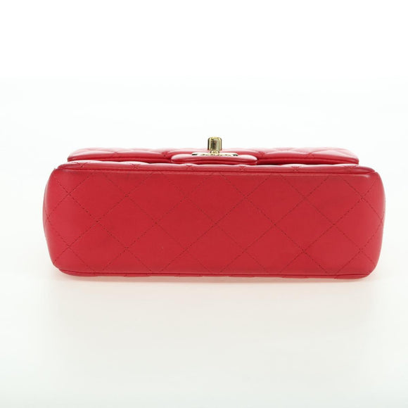 CHANEL Matelasse 20 Chain Shoulder Bag Lamb Skin Red Gold CC Auth 177140SAM