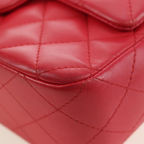 CHANEL Matelasse 20 Chain Shoulder Bag Lamb Skin Red Gold CC Auth 177140SAM