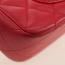 CHANEL Matelasse 20 Chain Shoulder Bag Lamb Skin Red Gold CC Auth 177140SAM-17