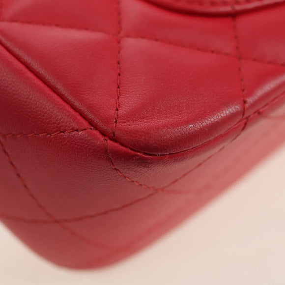 CHANEL Matelasse 20 Chain Shoulder Bag Lamb Skin Red Gold CC Auth 177140SAM
