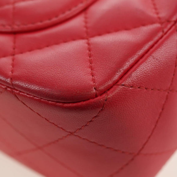 CHANEL Matelasse 20 Chain Shoulder Bag Lamb Skin Red Gold CC Auth 177140SAM