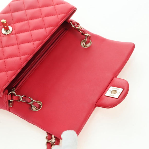 CHANEL Matelasse 20 Chain Shoulder Bag Lamb Skin Red Gold CC Auth 177140SAM