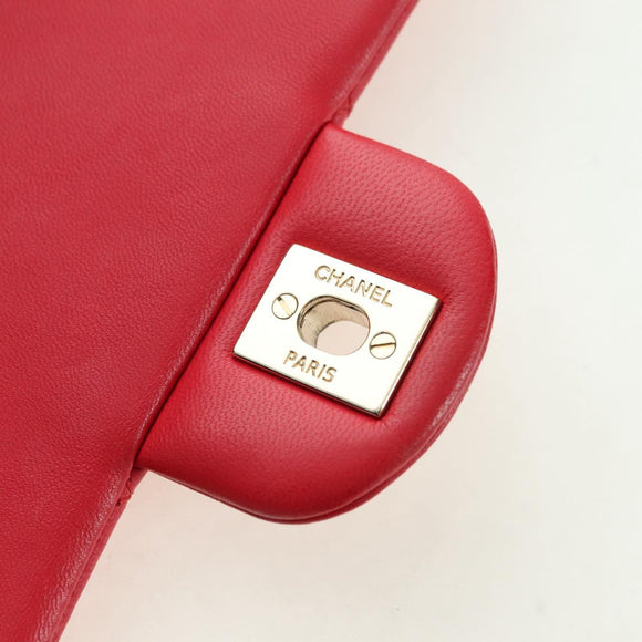 CHANEL Matelasse 20 Chain Shoulder Bag Lamb Skin Red Gold CC Auth 177140SAM