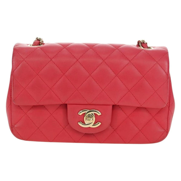CHANEL Matelasse 20 Chain Shoulder Bag Lamb Skin Red Gold CC Auth 177140SAM