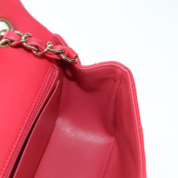 CHANEL Matelasse 20 Chain Shoulder Bag Lamb Skin Red Gold CC Auth 177140SAM
