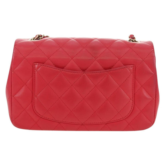 CHANEL Matelasse 20 Chain Shoulder Bag Lamb Skin Red Gold CC Auth 177140SAM