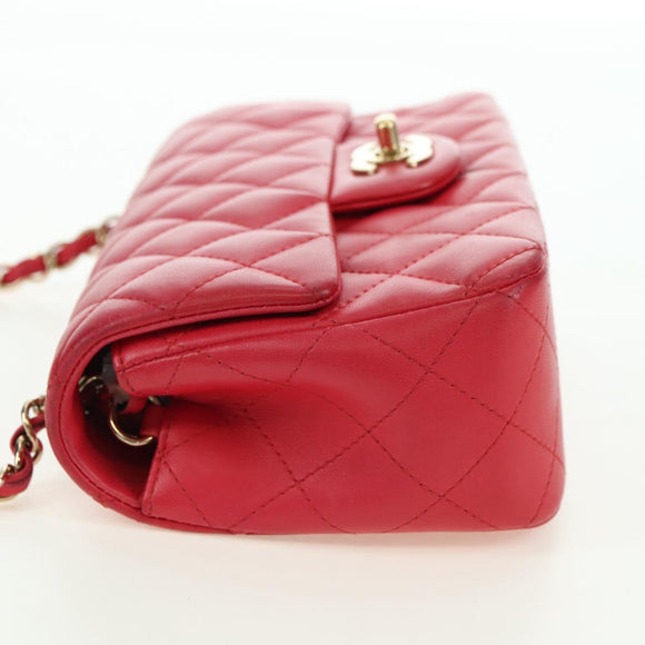 CHANEL Matelasse 20 Chain Shoulder Bag Lamb Skin Red Gold CC Auth 177140SAM