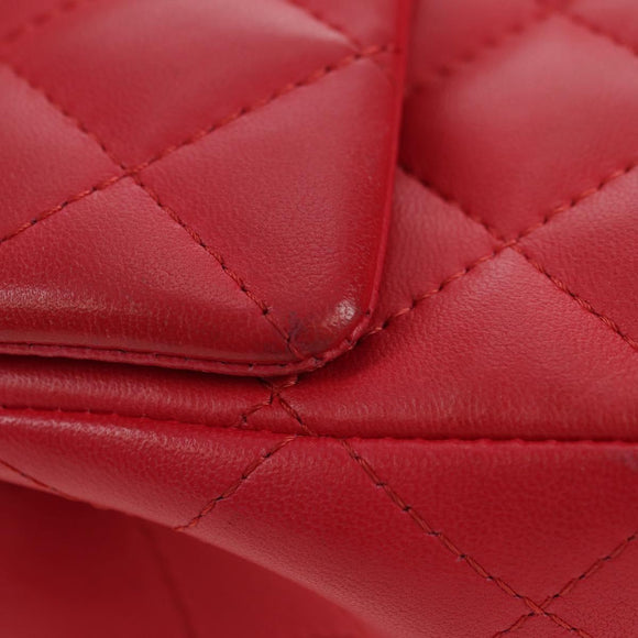 CHANEL Matelasse 20 Chain Shoulder Bag Lamb Skin Red Gold CC Auth 177140SAM