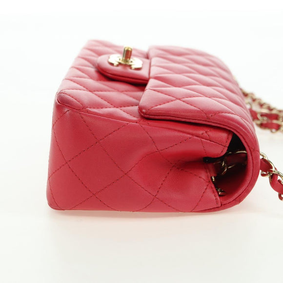 CHANEL Matelasse 20 Chain Shoulder Bag Lamb Skin Red Gold CC Auth 177140SAM