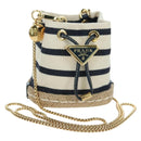 PRADA Chain Shoulder Pouch Bag Canvas Gold Beige Auth 177142SM-1