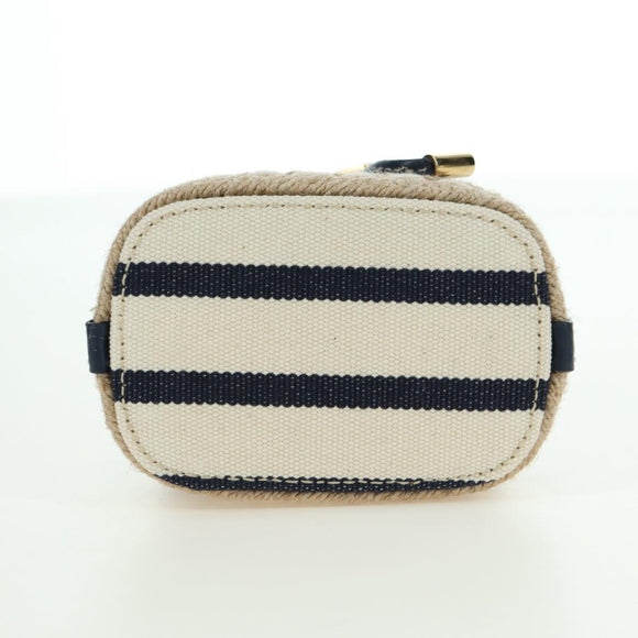 PRADA Chain Shoulder Pouch Bag Canvas Gold Beige Auth 177142SM