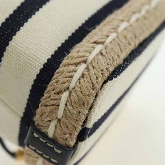 PRADA Chain Shoulder Pouch Bag Canvas Gold Beige Auth 177142SM