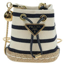 PRADA Chain Shoulder Pouch Bag Canvas Gold Beige Auth 177142SM-13