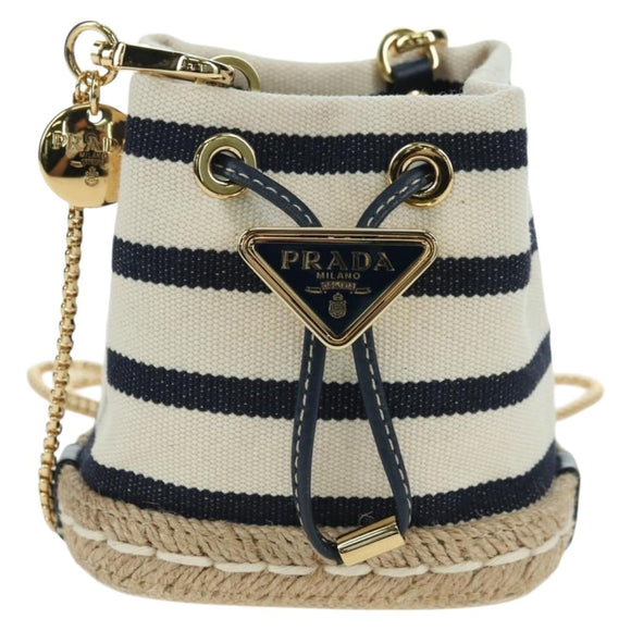 PRADA Chain Shoulder Pouch Bag Canvas Gold Beige Auth 177142SM