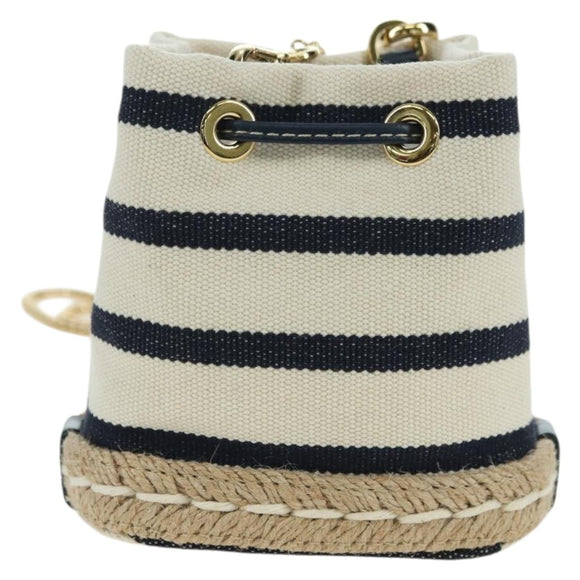 PRADA Chain Shoulder Pouch Bag Canvas Gold Beige Auth 177142SM